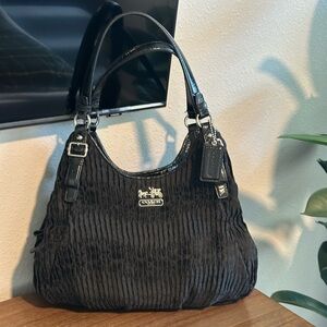 Coach Vintage Black Madison Signature Maggie Pleated Shoulder Bag